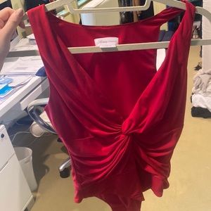 Red low cut bodysuit